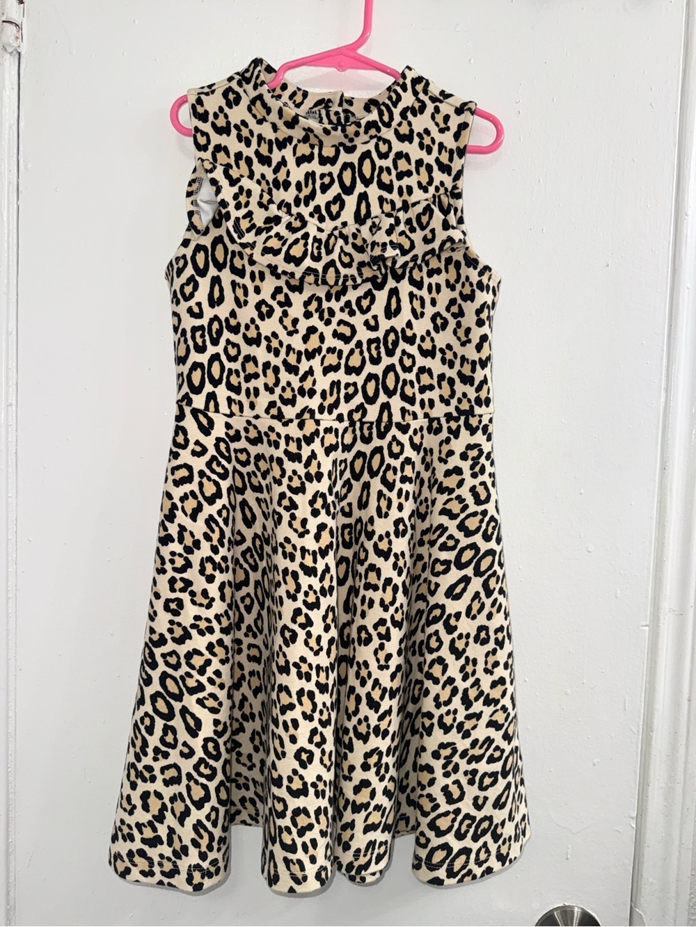 Janie and Jack leopard print ponte mock neck dress with a ruffled bodice size 8
